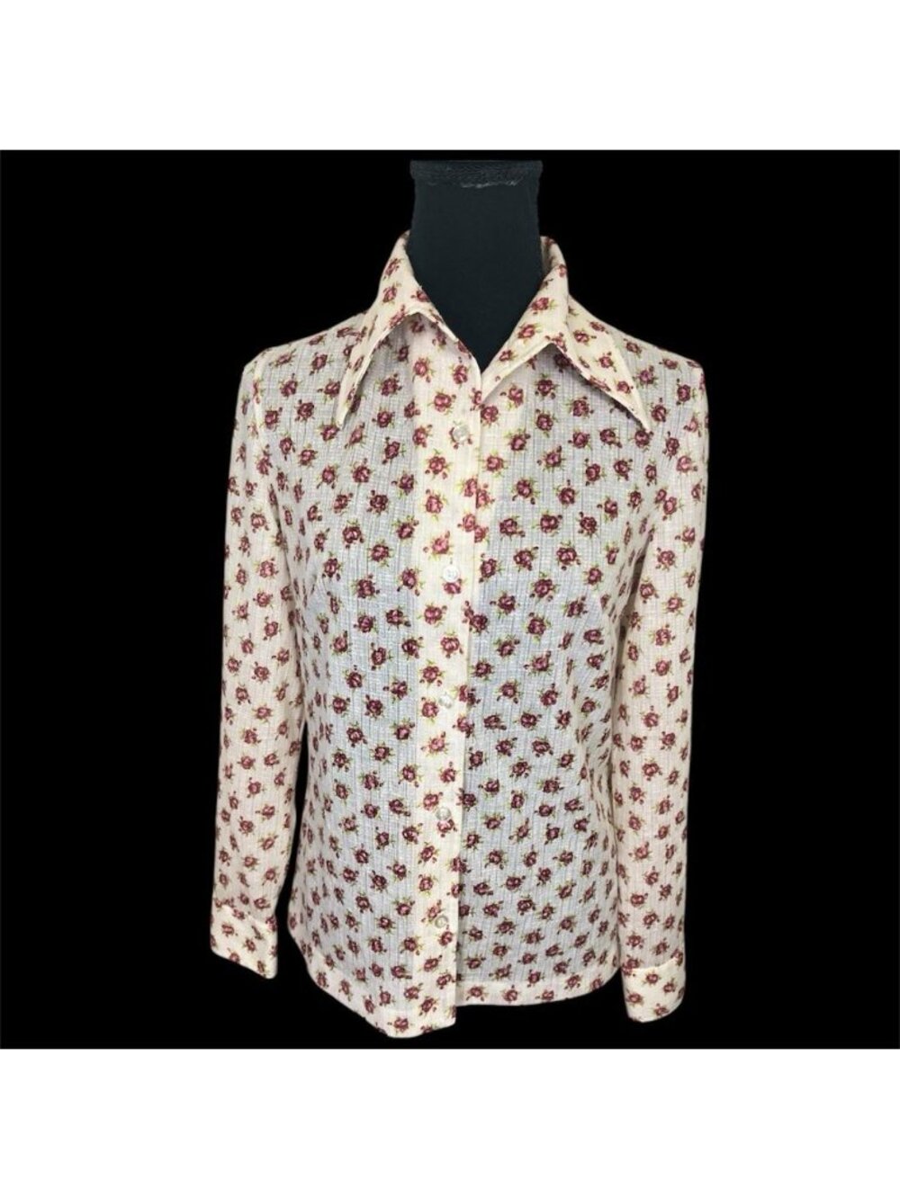 Vintage 1970s Ned J. Long Sleeve Button Blouse Floral Sz 10 Butterfly Collar